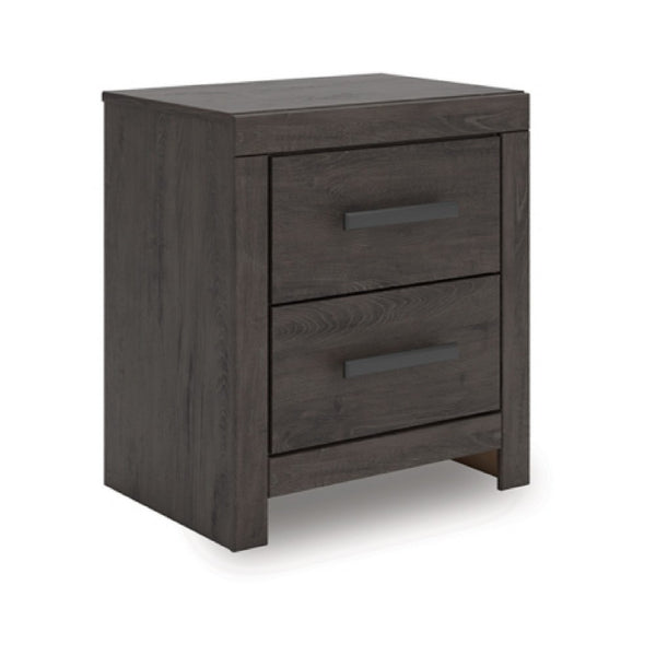 Peny Bedside Nightstand, 2 Drawers with Long Metal Handles, Charcoal Black - BM345042