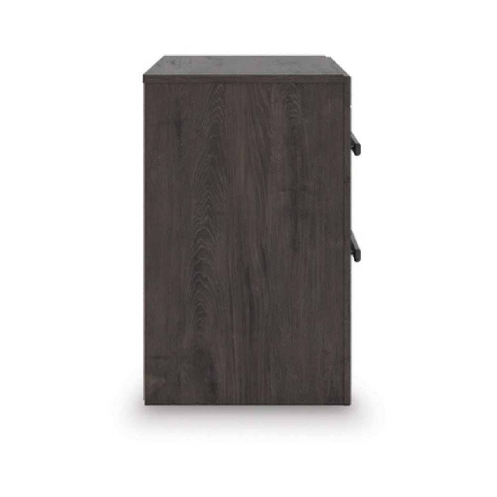 Peny Bedside Nightstand, 2 Drawers with Long Metal Handles, Charcoal Black - BM345042