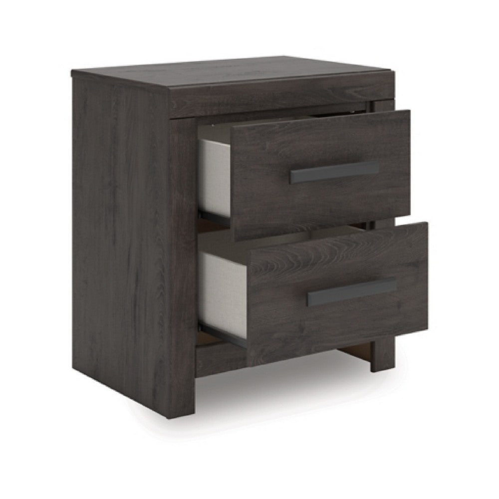 Peny Bedside Nightstand, 2 Drawers with Long Metal Handles, Charcoal Black - BM345042
