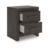 Peny Bedside Nightstand, 2 Drawers with Long Metal Handles, Charcoal Black - BM345042