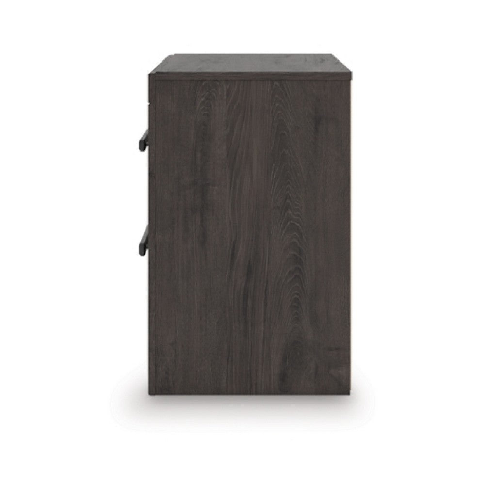 Peny Bedside Nightstand, 2 Drawers with Long Metal Handles, Charcoal Black - BM345042