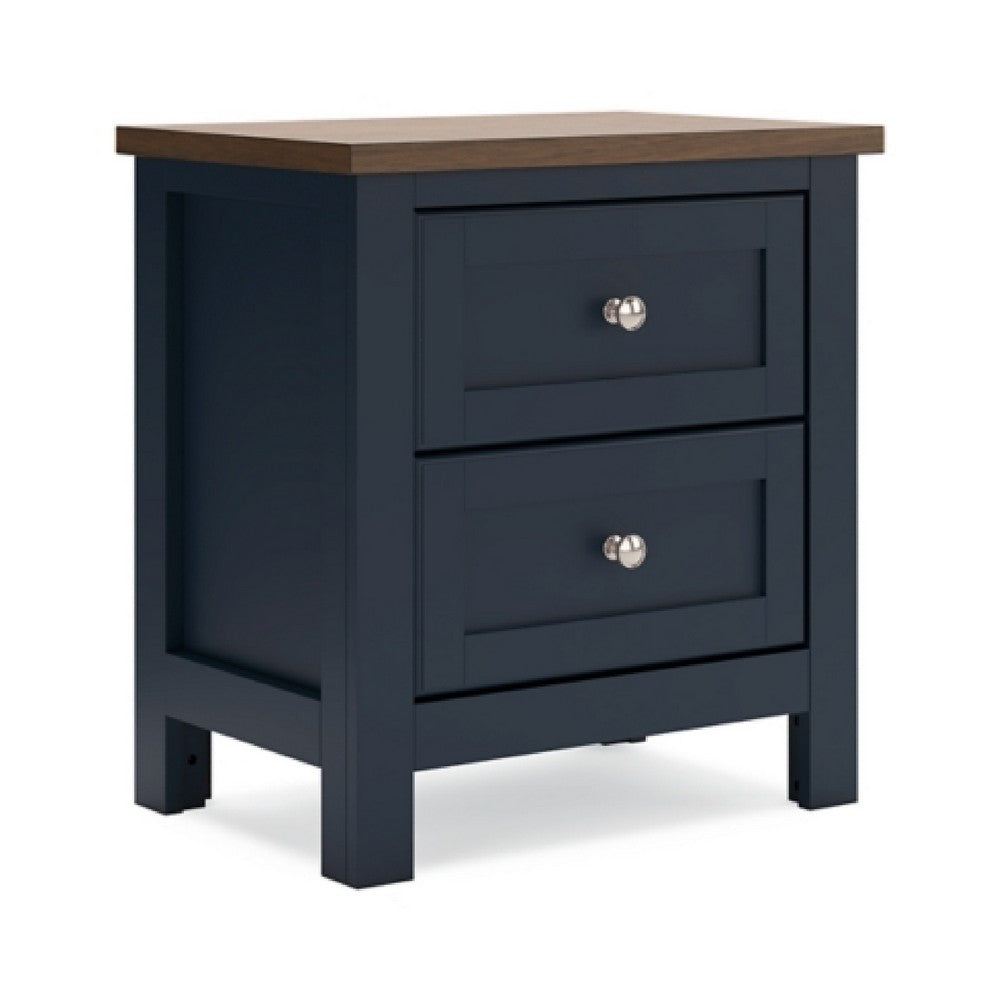 Docken Nightstand, 2 Drawers, Shaker Style, Slate Blue & Light Brown - BM345046