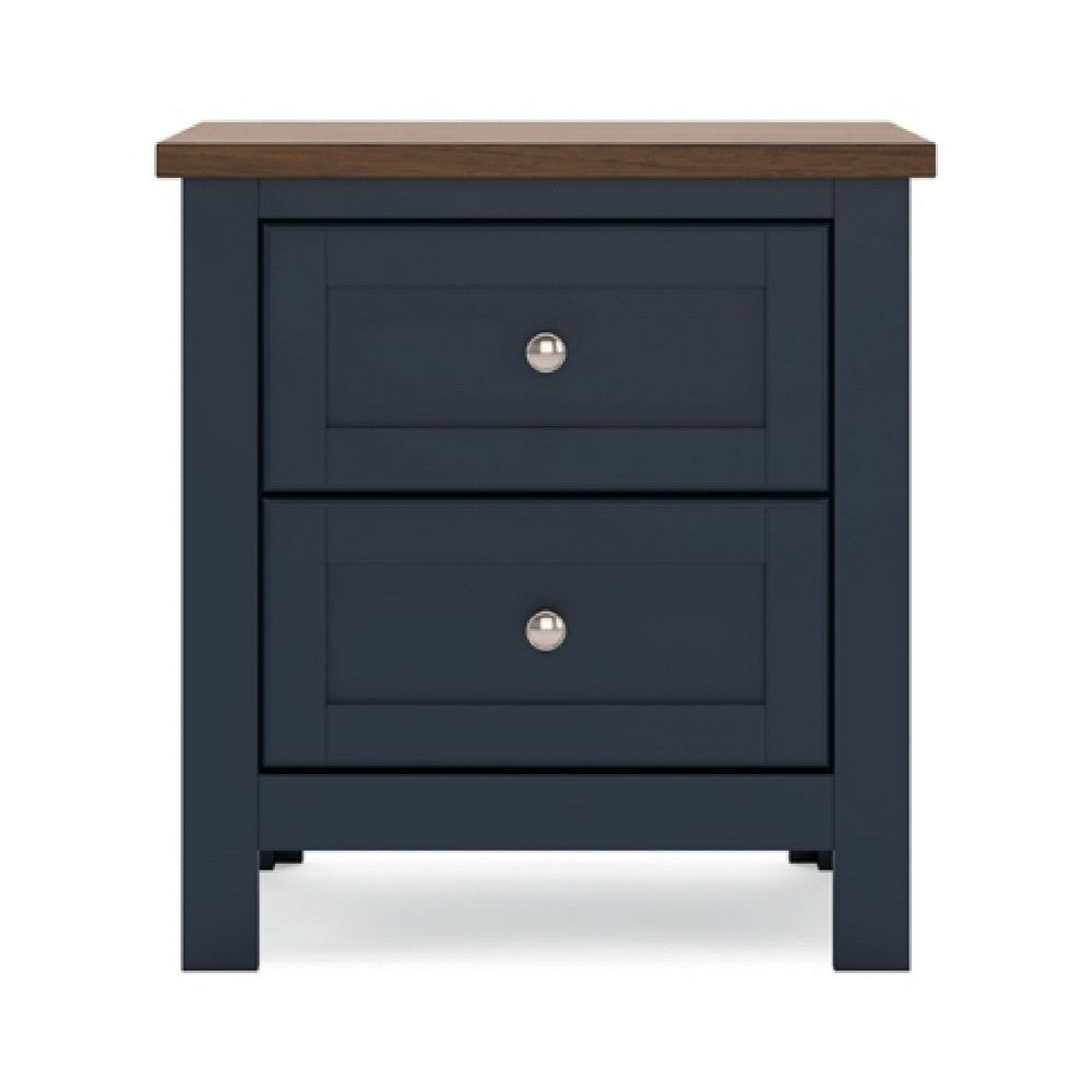 Docken Nightstand, 2 Drawers, Shaker Style, Slate Blue & Light Brown - BM345046