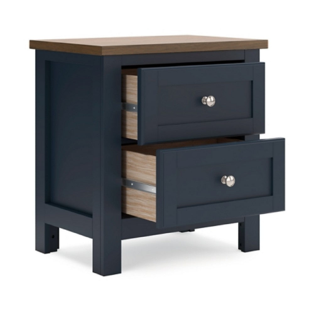 Docken Nightstand, 2 Drawers, Shaker Style, Slate Blue & Light Brown - BM345046