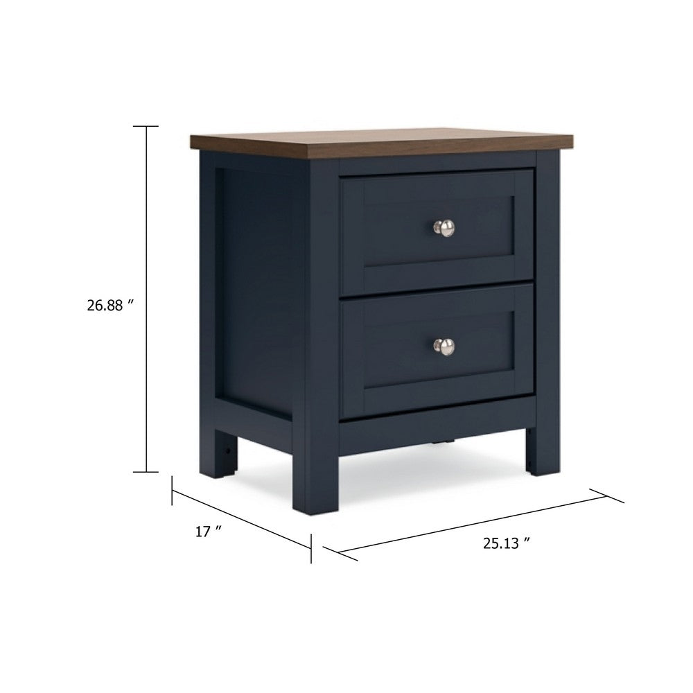 Docken Nightstand, 2 Drawers, Shaker Style, Slate Blue & Light Brown - BM345046