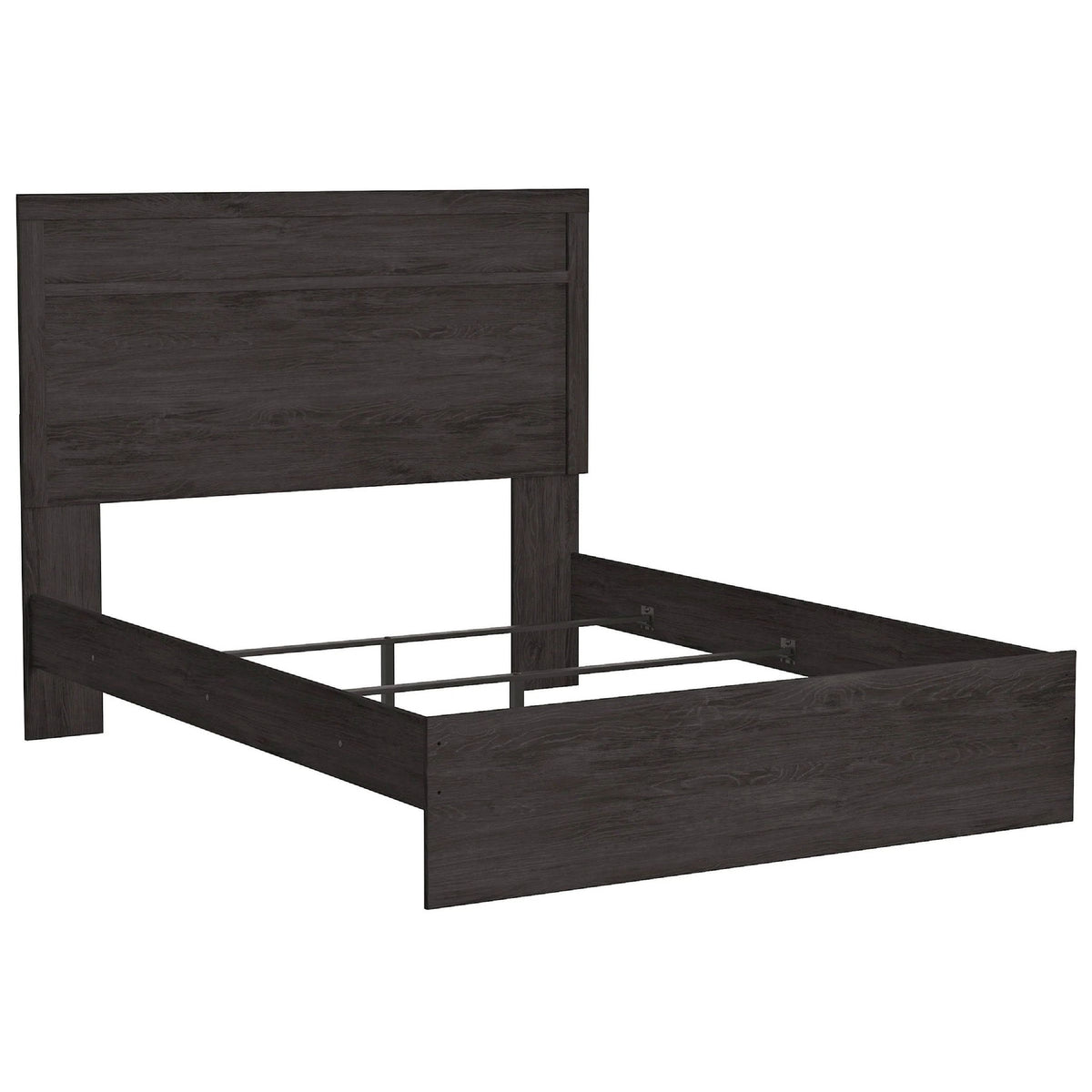 Cyme Queen Size Bed w Plank Headboard, Minimalist Charcoal Black-BM345072