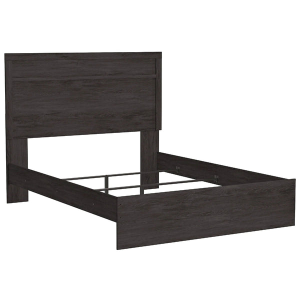 Cyme Queen Size Bed w Plank Headboard, Minimalist Charcoal Black-BM345072