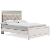 Aly Queen Size Panel Bed w Gray Button Tufted LED Headboard, White