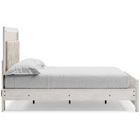 Aly Queen Size Panel Bed w Gray Button Tufted LED Headboard, White