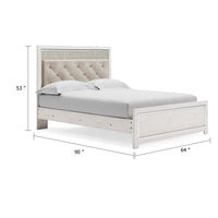 Aly Queen Size Panel Bed w Gray Button Tufted LED Headboard, White
