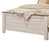 Isla Queen Panel Bed, Faux Planks Block Pattern, Whitewash & Brown Wood