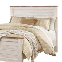 Isla Queen Panel Bed, Faux Planks Block Pattern, Whitewash & Brown Wood