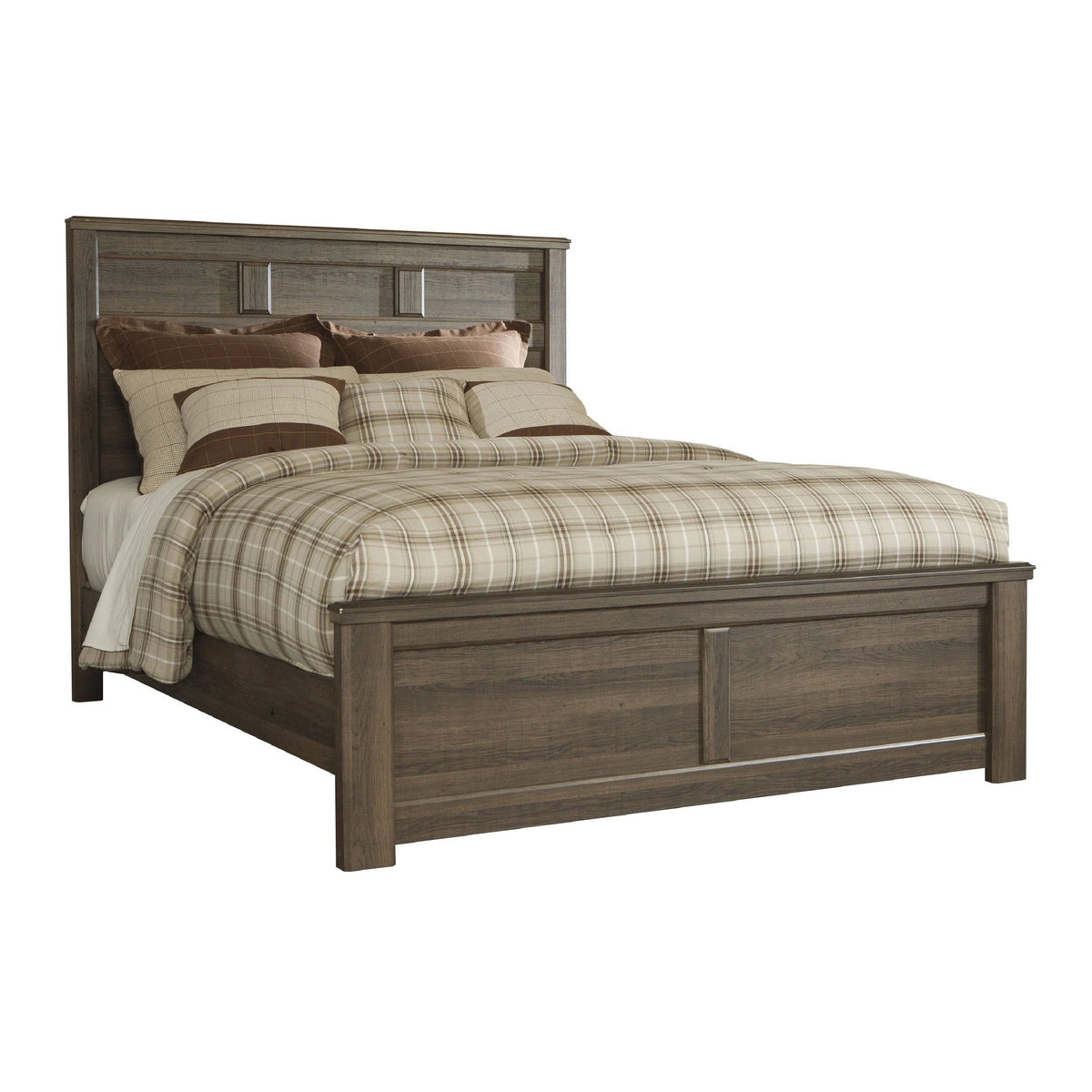 Joi Queen Size Bed, Plank Panel Design, Aged Oak Brown Rough Sawn-BM345132