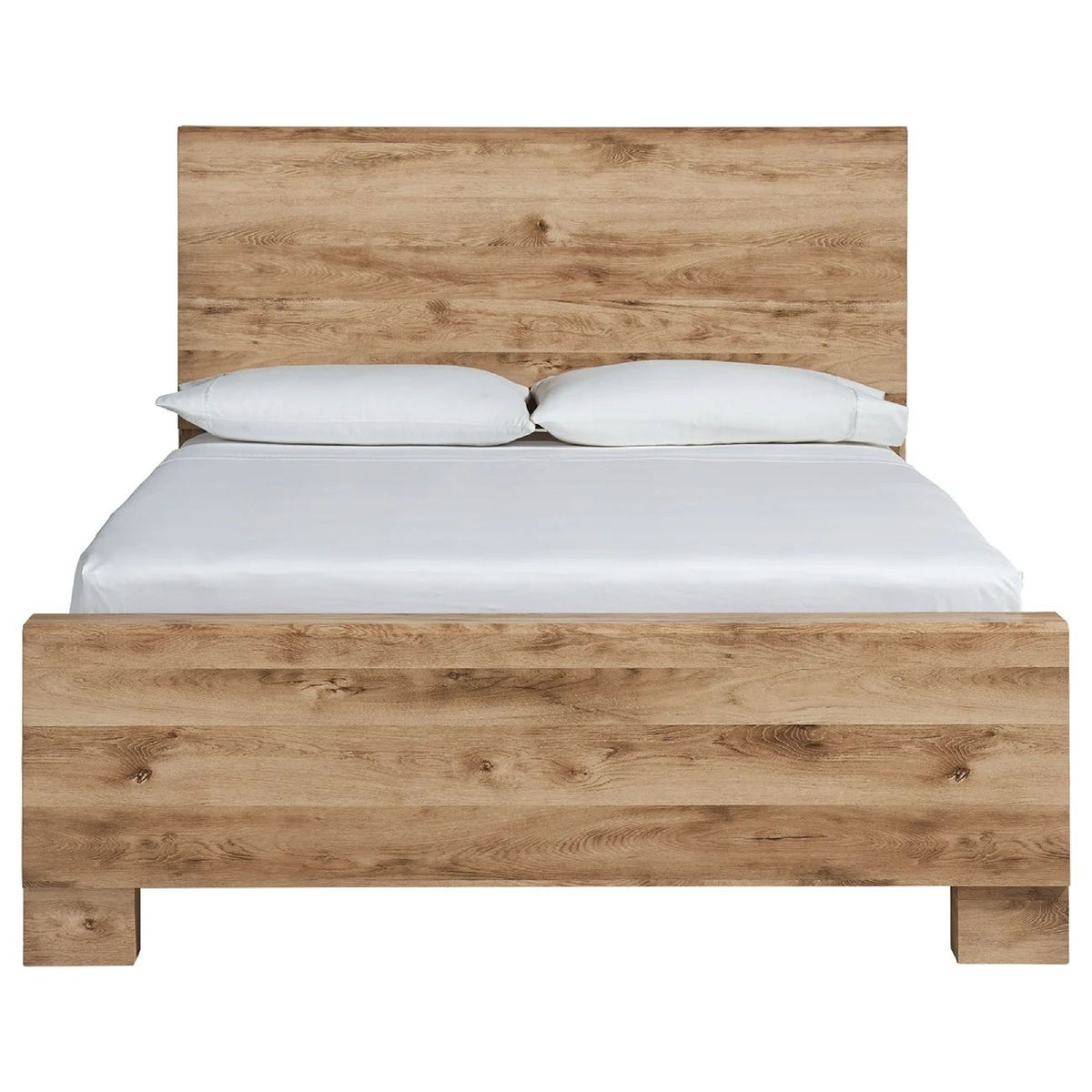 Oma King Size Panel Bed with Golden Rustic Finish, Brown Wood