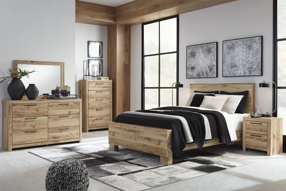 Oma King Size Panel Bed with Golden Rustic Finish, Brown Wood