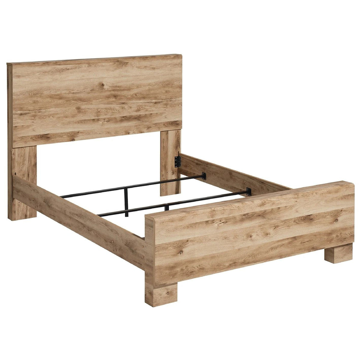 Oma Queen Size Panel Bed with Golden Rustic Finish, Brown Wood-BM345152