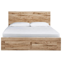 Oma Queen Panel Storage Bed, 2 Footboard Drawers, Rustic Brown Wood