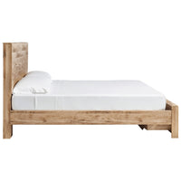 Oma Queen Panel Storage Bed, 2 Footboard Drawers, Rustic Brown Wood