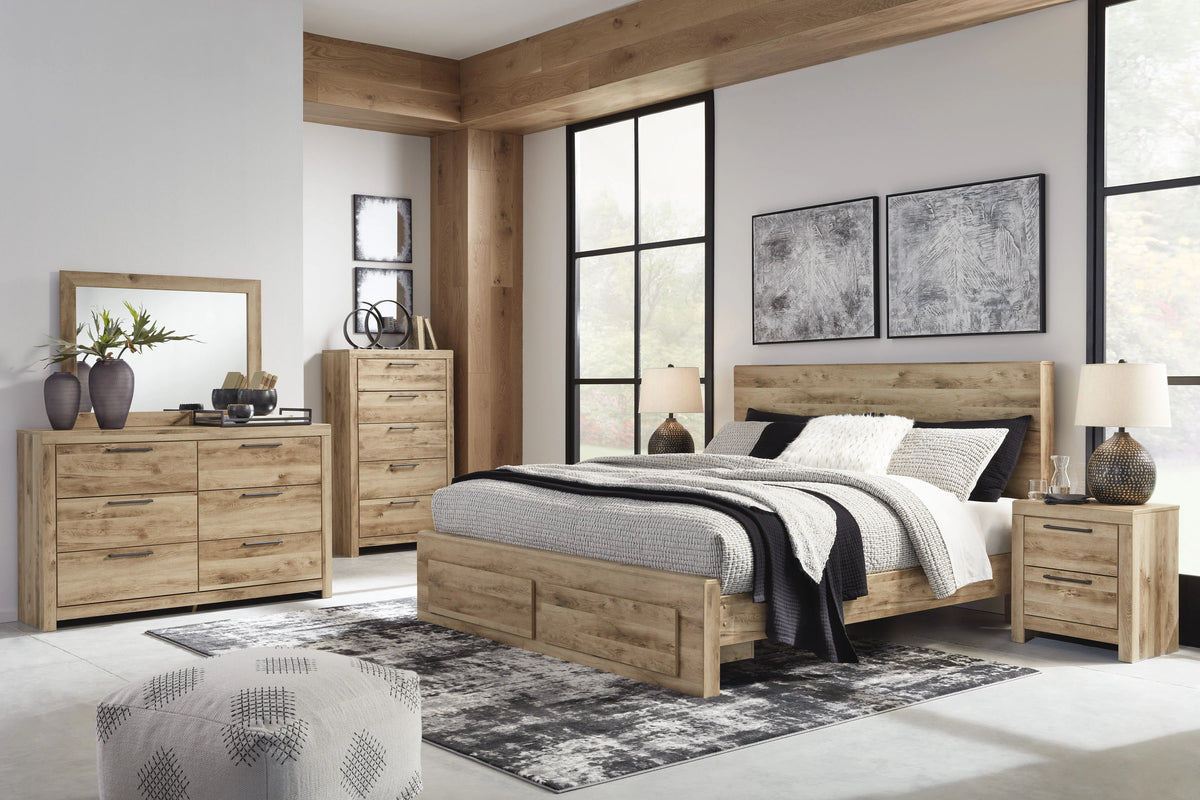 Oma Queen Panel Storage Bed, 2 Footboard Drawers, Rustic Brown Wood