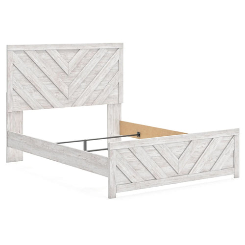 Cany Queen Size Bed, Chevron Pattern, Panel Headboard, Whitewash