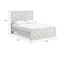 Cany Queen Size Bed, Chevron Pattern, Panel Headboard, Whitewash