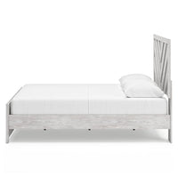 Cany Queen Size Bed, Chevron Pattern, Panel Headboard, Whitewash