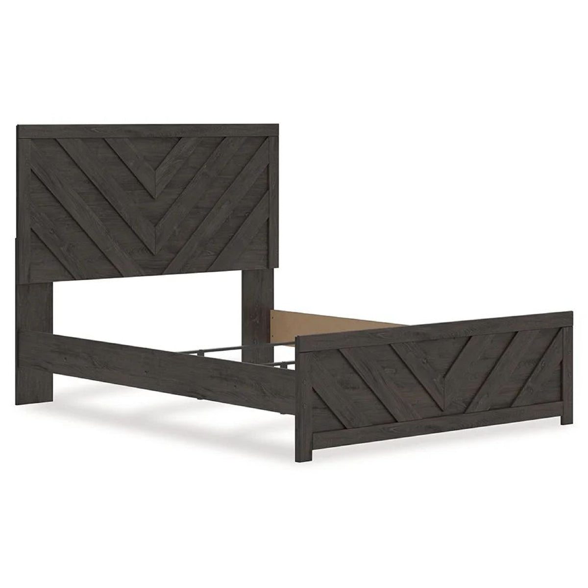 Peny Queen Size Bed, Chevron Pattern, Panel Headboard, Charcoal Black-BM345181