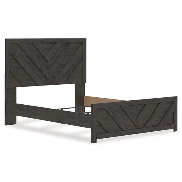 Peny Queen Size Bed, Chevron Pattern, Panel Headboard, Charcoal Black-BM345181