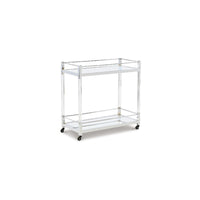 Cho 2 Tier Bar Cart, Mirrored Shelves, Clear Acrylic, Chrome Metal Frame - BM345184