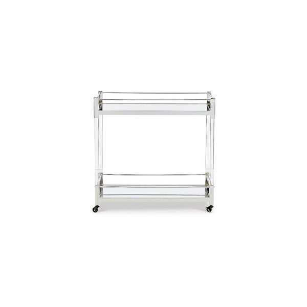 Cho 2 Tier Bar Cart, Mirrored Shelves, Clear Acrylic, Chrome Metal Frame - BM345184