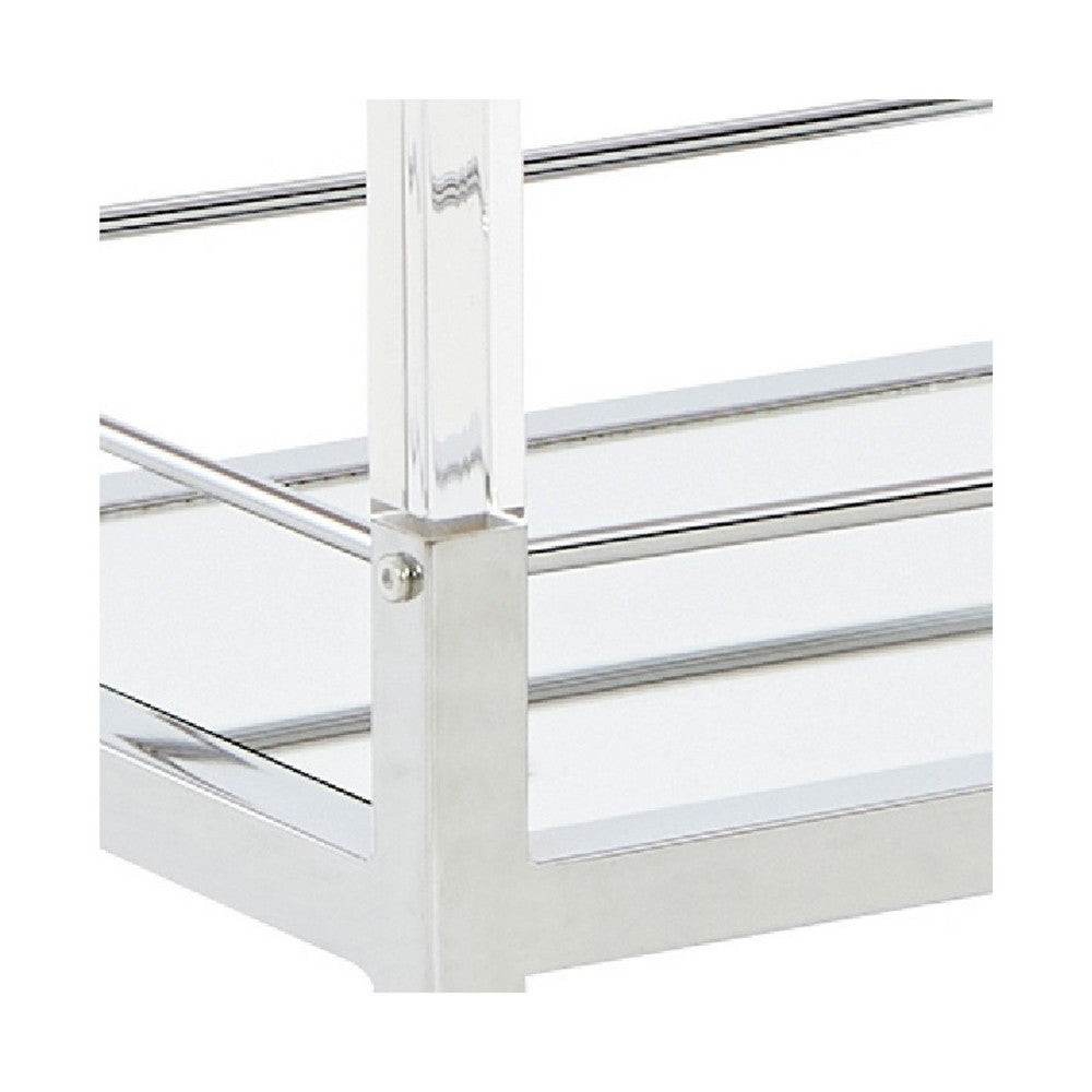 Cho 2 Tier Bar Cart, Mirrored Shelves, Clear Acrylic, Chrome Metal Frame - BM345184