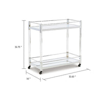 Cho 2 Tier Bar Cart, Mirrored Shelves, Clear Acrylic, Chrome Metal Frame - BM345184