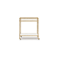 Oery Bar Cart, 2 Tier Glass Top and White Marble Lower Shelf, Brass - BM345186