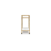 Oery Bar Cart, 2 Tier Glass Top and White Marble Lower Shelf, Brass - BM345186