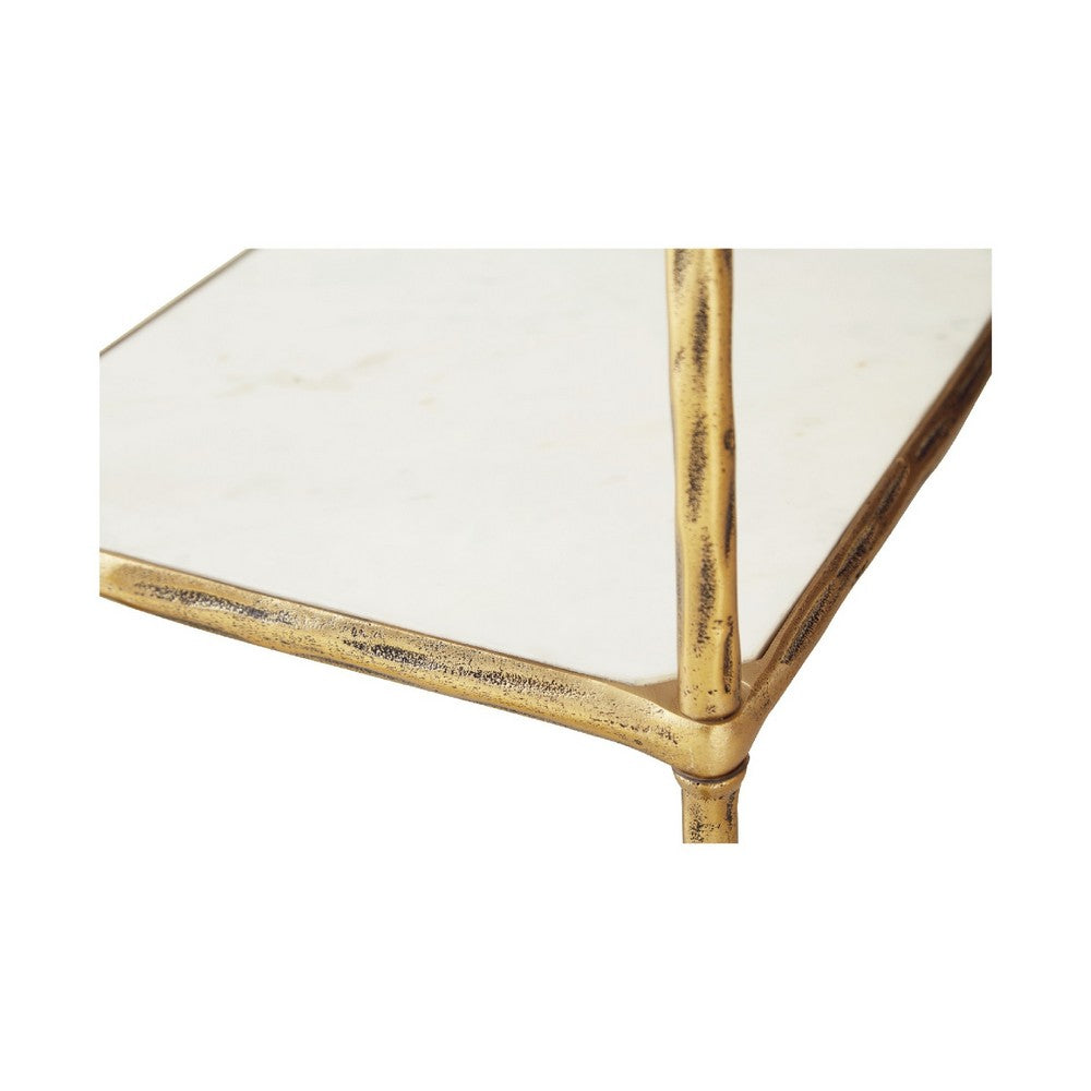Oery Bar Cart, 2 Tier Glass Top and White Marble Lower Shelf, Brass - BM345186