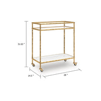 Oery Bar Cart, 2 Tier Glass Top and White Marble Lower Shelf, Brass - BM345186