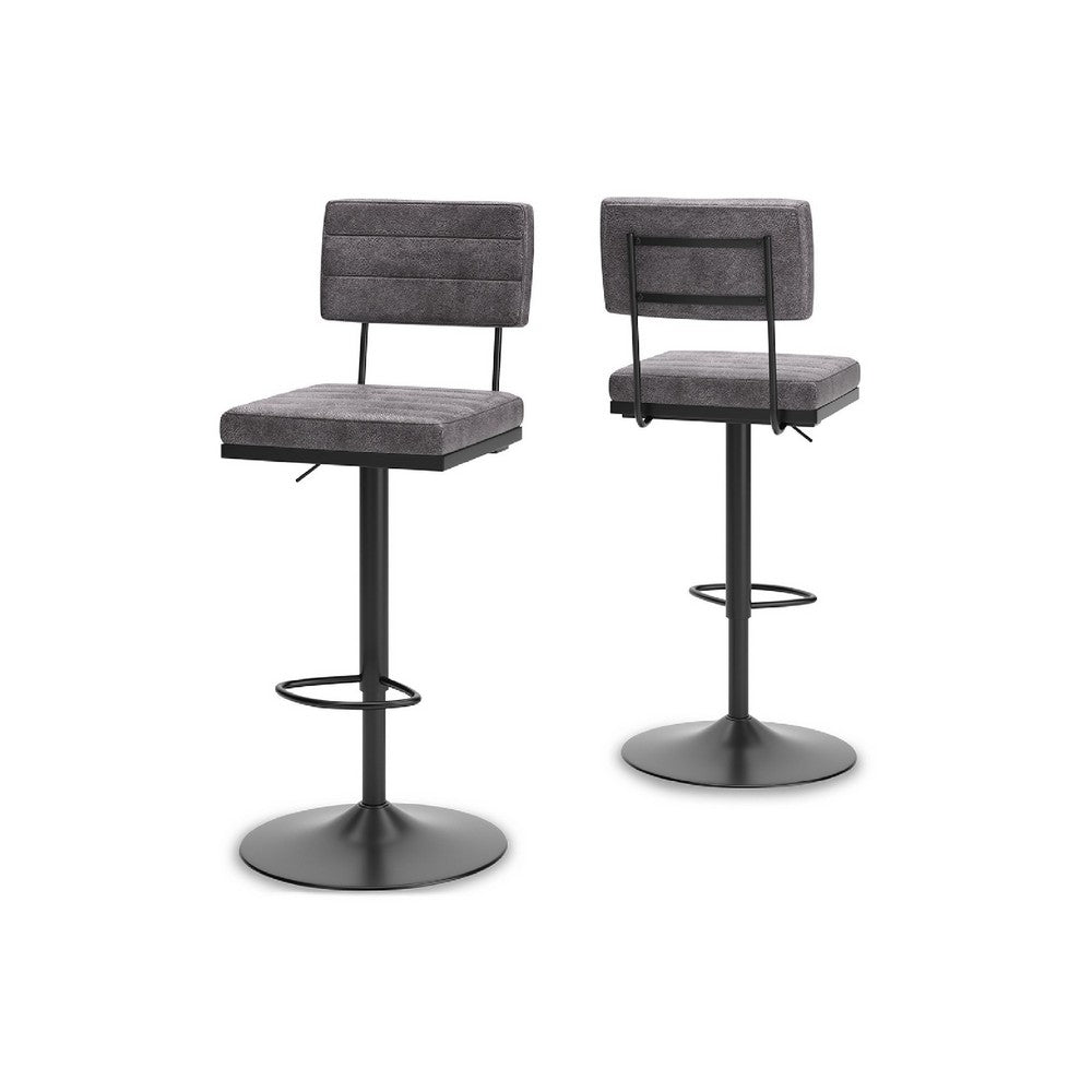 Mya Swivel Barstool Set of 2, Gray Faux Leather, 22-31 Adjustable Height - BM345187
