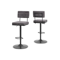 Mya Swivel Barstool Set of 2, Gray Faux Leather, 22-31 Adjustable Height - BM345187