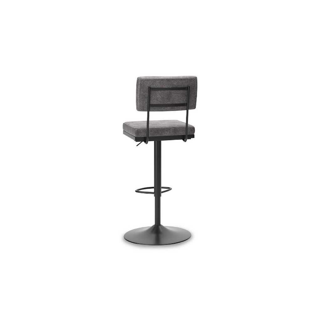 Mya Swivel Barstool Set of 2, Gray Faux Leather, 22-31 Adjustable Height - BM345187