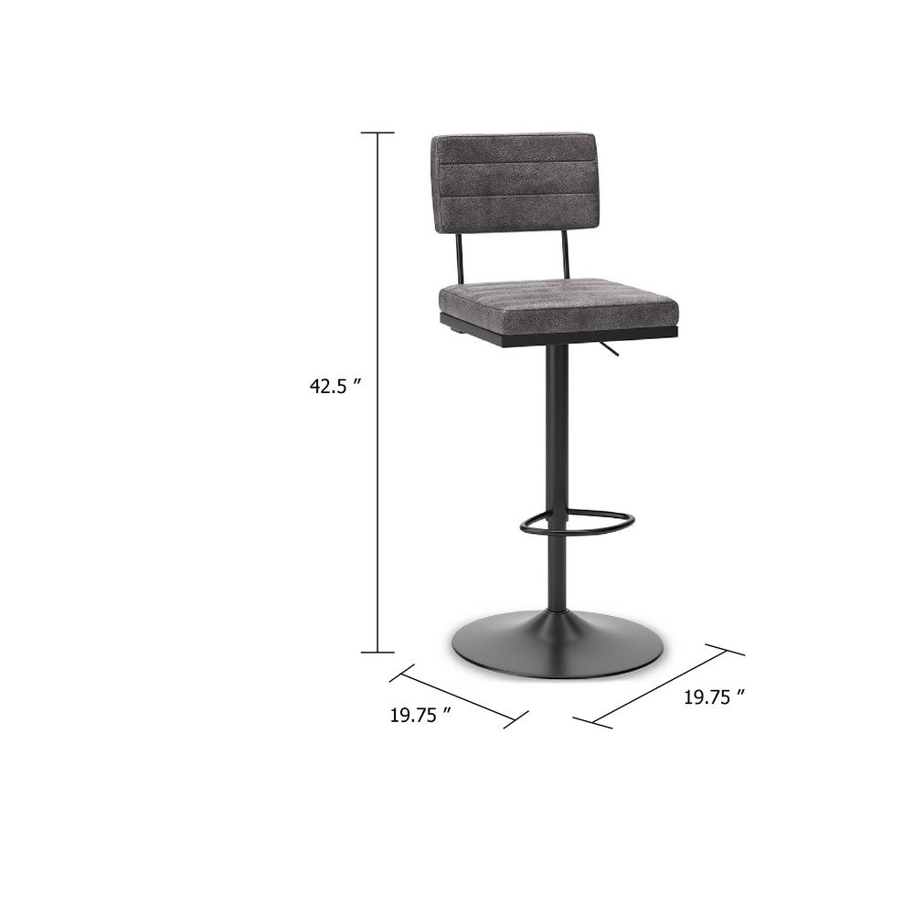 Mya Swivel Barstool Set of 2, Gray Faux Leather, 22-31 Adjustable Height - BM345187