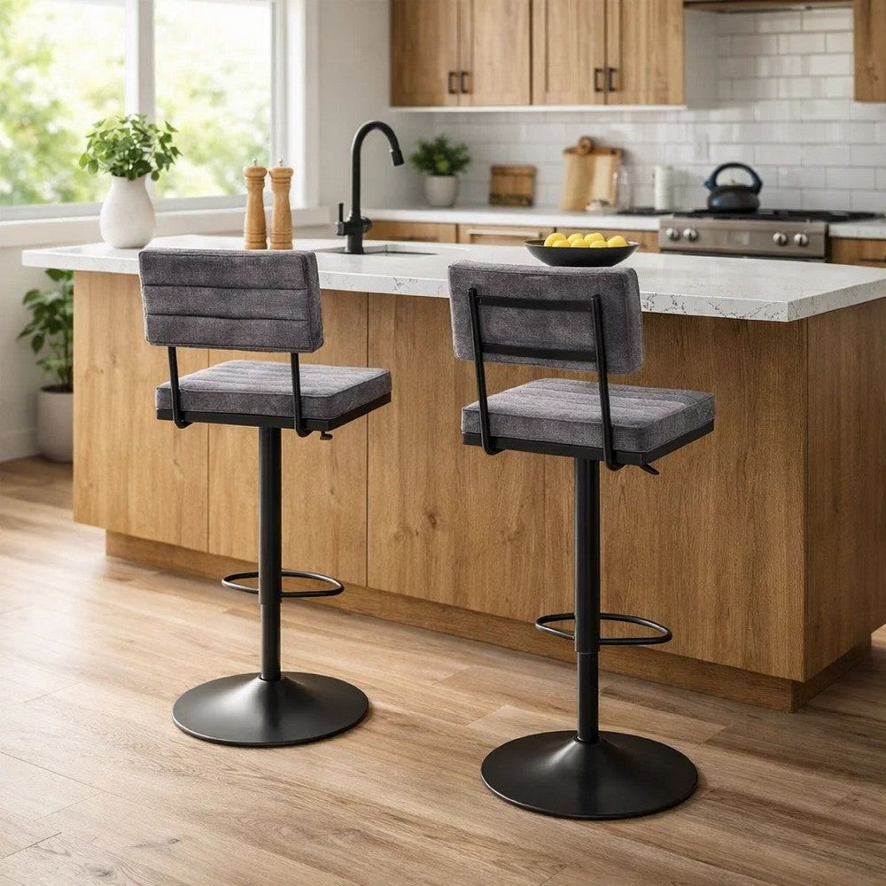 Mya Swivel Barstool Set of 2, Gray Faux Leather, 22-31 Adjustable Height - BM345187