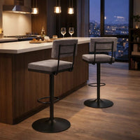 Mya Swivel Barstool Set of 2, Gray Faux Leather, 22-31 Adjustable Height - BM345187