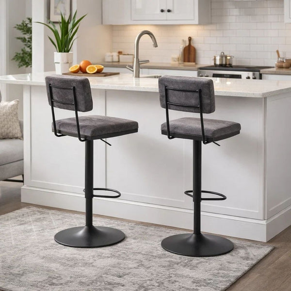 Mya Swivel Barstool Set of 2, Gray Faux Leather, 22-31 Adjustable Height - BM345187