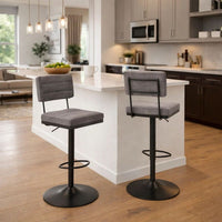 Mya Swivel Barstool Set of 2, Gray Faux Leather, 22-31 Adjustable Height - BM345187