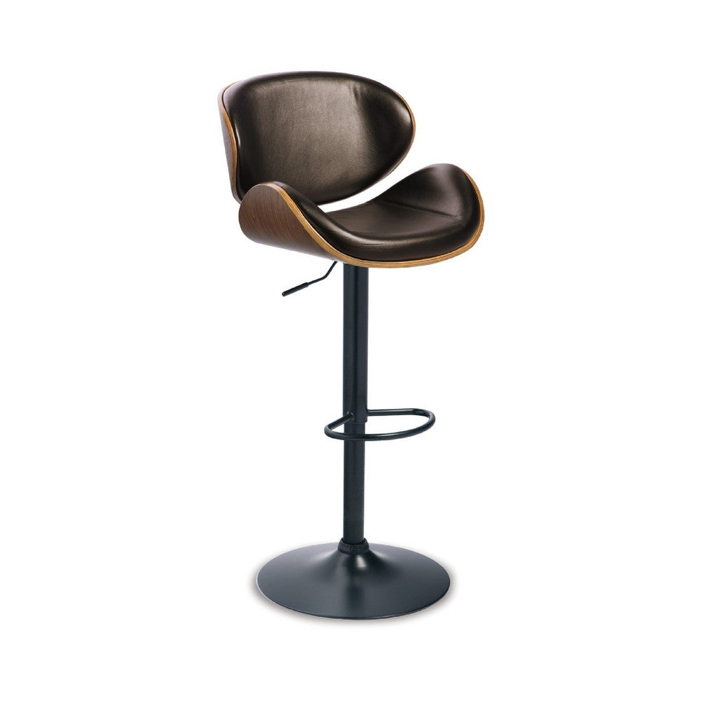 Beal Swivel Barstool Chair, Brown Faux Leather, Black, 26-34 Adjustable - BM345190