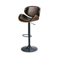 Beal Swivel Barstool Chair, Brown Faux Leather, Black, 26-34 Adjustable - BM345190