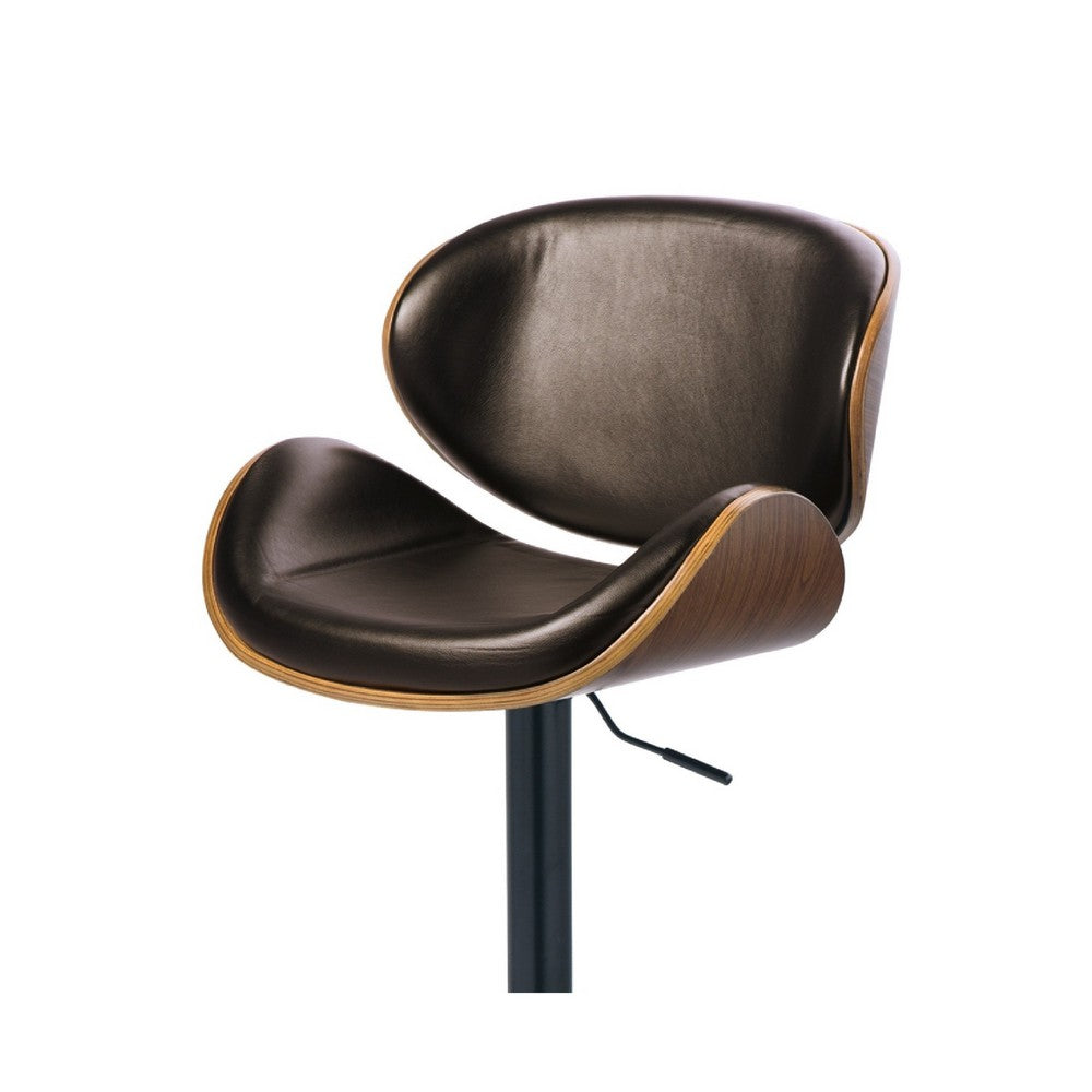 Beal Swivel Barstool Chair, Brown Faux Leather, Black, 26-34 Adjustable - BM345190