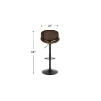 Beal Swivel Barstool Chair, Brown Faux Leather, Black, 26-34 Adjustable - BM345190