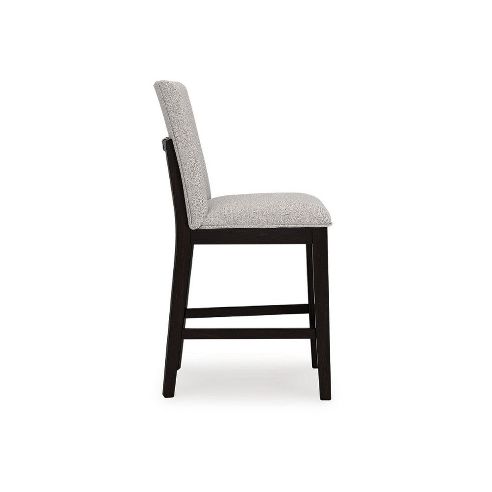Nea Counter Stool Chair Set of 2, Gray Polyester, Dark Brown Wood Frame - BM345195