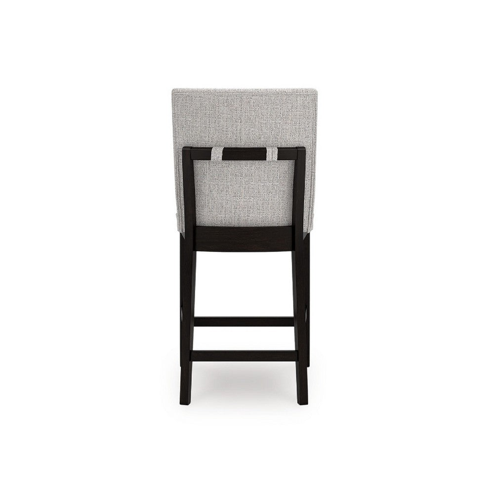 Nea Counter Stool Chair Set of 2, Gray Polyester, Dark Brown Wood Frame - BM345195